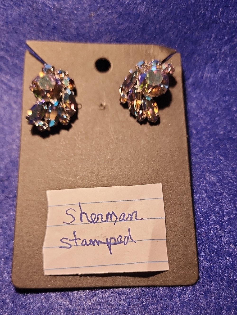 Stamped Aurora Borealis Crystal SCREW-ON  Earrings - Iridescent